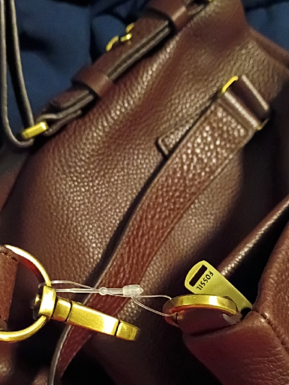 Fossil Brown Pebbled Leather Satchel with Gold Accents - Picture 7 of 10